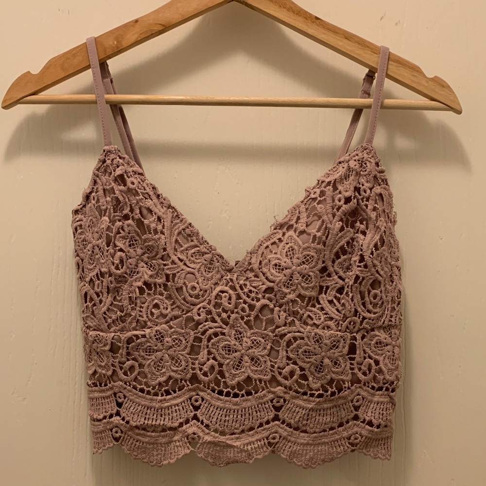 La Hearts Mauve Lace Crop Top
